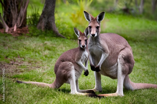 Heartwarming portrait of kangaroo mother and son in natural habitat