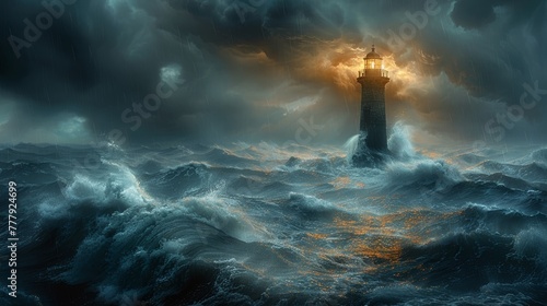 A lighthouse illuminating the path for ships in a stormy sea, symbolizing guidance photo
