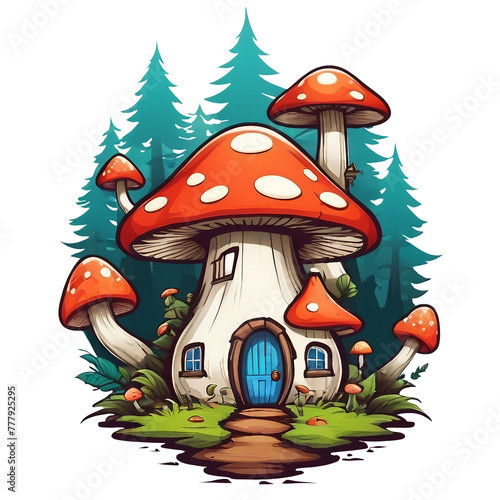 mushroom house for tshirt