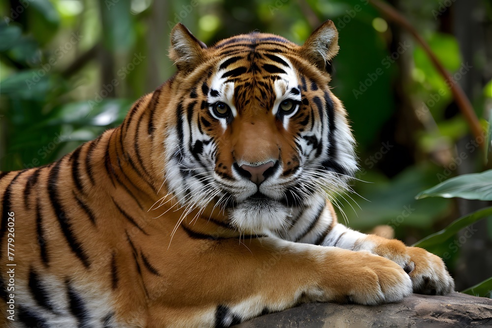 Image Bengal tigers majestic gaze exudes danger in tropical rainforest Image Bengal tigers majestic gaze exudes danger in tropical rainforest