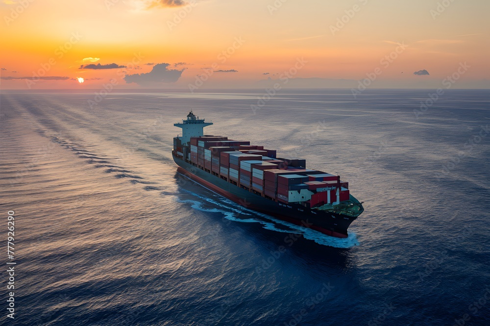 Image Container ship carrying commercial cargo across open sea expanse