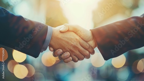 Businessmen making handshake with partner, greeting, dealing, merger and acquisition, business joint venture concept,