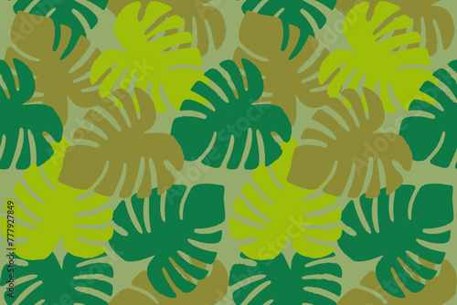 Green leaves seamless pattern in tribal.Ethnic leaf surface design texture background .Nature botanical folk art illustration.Design for eco, textile,seasonal,earth day,print product,decor.