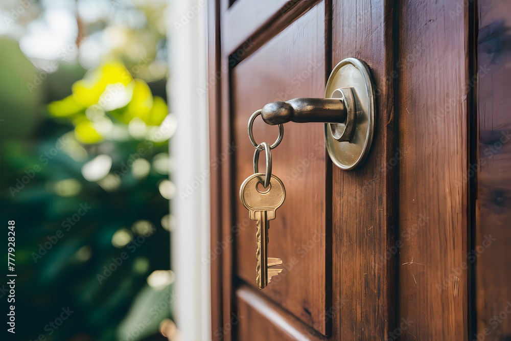 Landlord key for unlocking house, real estate concept Landlord key for unlocking house, real estate concept