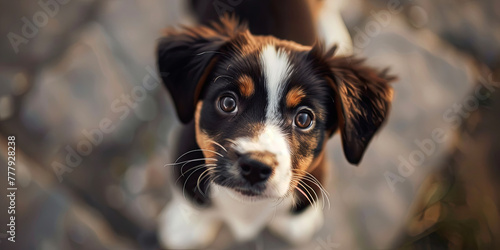 cute puppy looking up at the camera, generative AI
