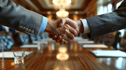 Elegant Corporate Handshake Sealing Deal in Luxurious Boardroom