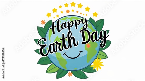Happy Earth Day banner with creative text, isolated on white background, Generative ai
