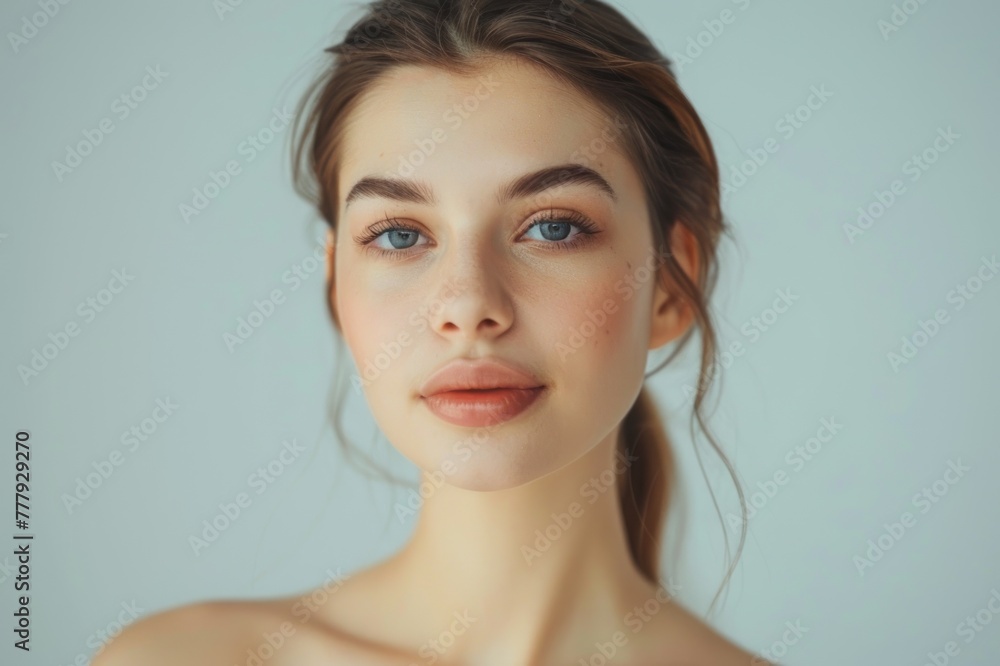 Portrait of beautiful young woman with clean fresh skin, natural make up and manicure. Portrait of beautiful young woman with clean fresh skin, natural make up and manicure.