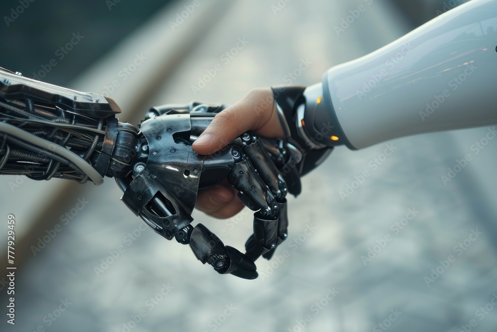 Robot hand holding human hand. Artificial intelligence and machine learning concept. Robot hand holding human hand. Artificial intelligence and machine learning concept.