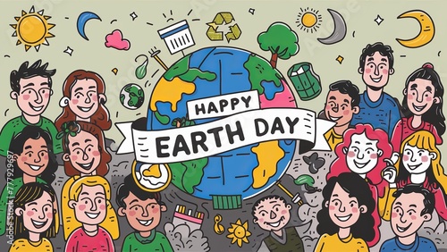 Happy Earth Day banner with creative text  isolated  on white background  Generative ai