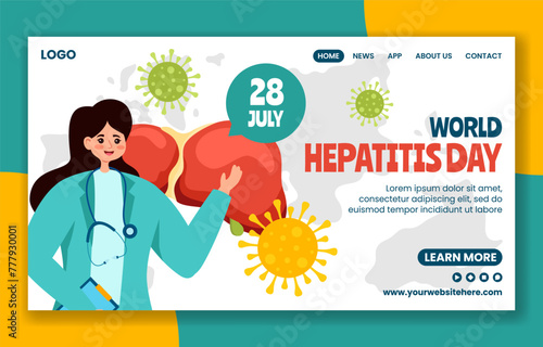 Hepatitis Day Social Media Landing Page Cartoon Hand Drawn Templates Background Illustration