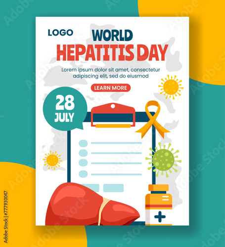 Hepatitis Day Vertical Poster Flat Cartoon Hand Drawn Templates Background Illustration
