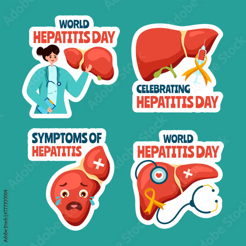 Hepatitis Day Label Flat Cartoon Hand Drawn Templates Background Illustration