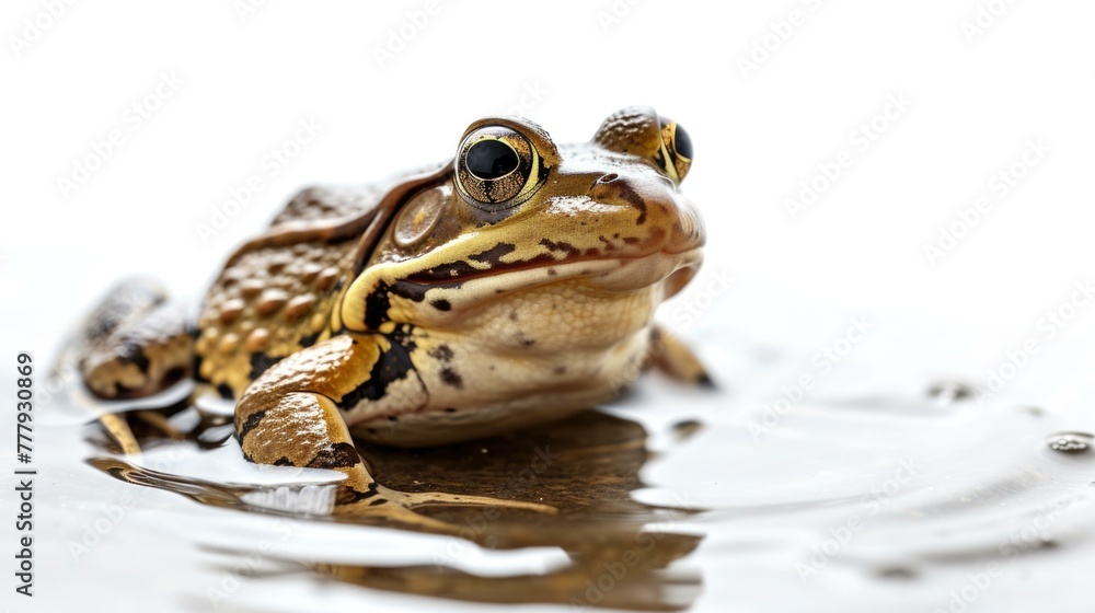 Naklejka premium A frog sitting in the water with its eyes open. Generative AI.