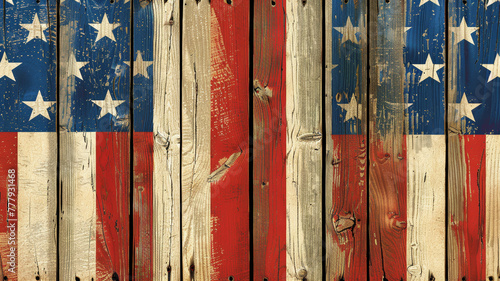 American flag painted on weathered wooden planks
