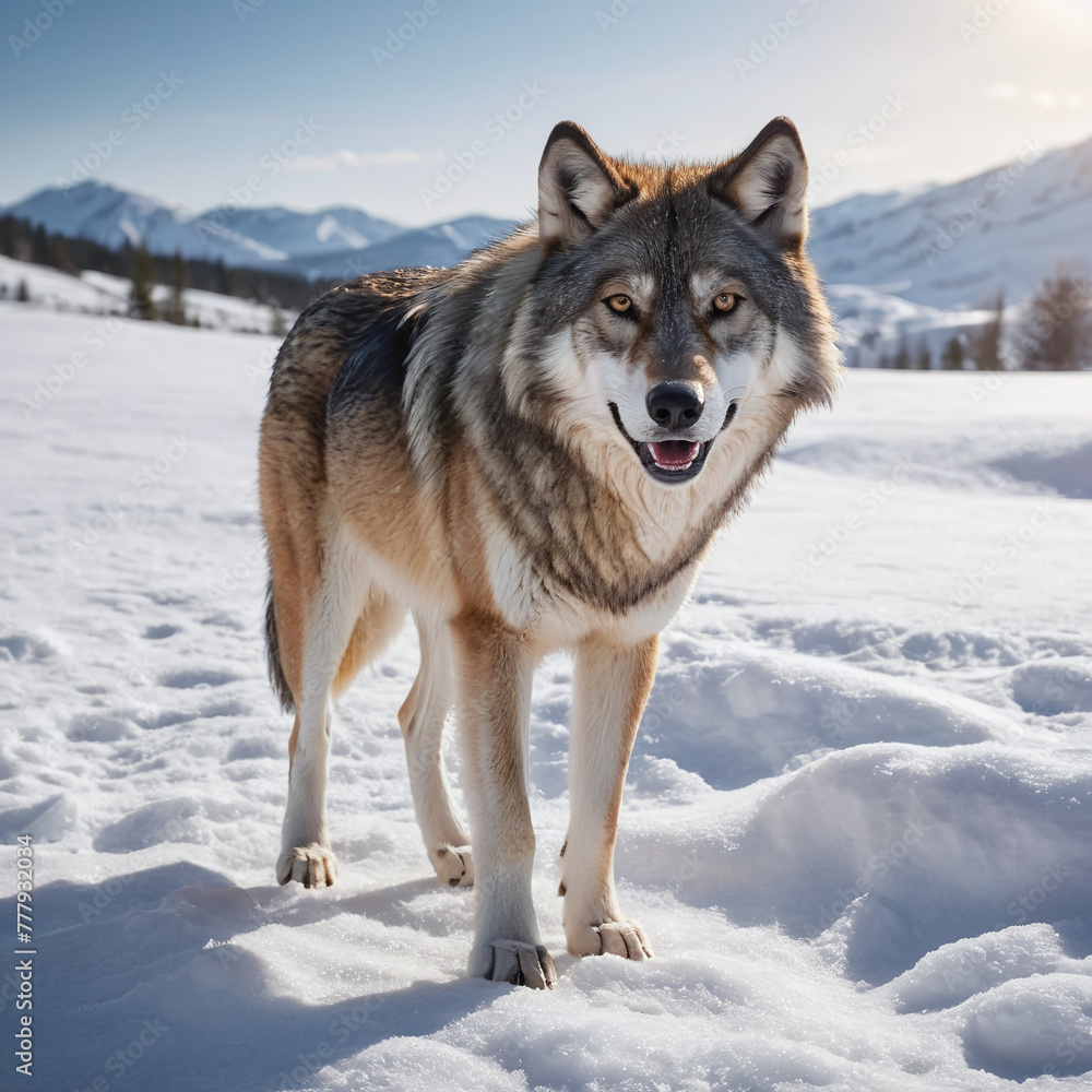 portrait of a wolf. Eurasian wolf, also known as the gray or grey wolf also known as Timber wolf. Scientific name: Canis lupus lupus. Natural habitat, on the snow portrait of a wolf. Eurasian wolf, also known as the gray or grey wolf also known as Timber wolf. Scientific name: Canis lupus lupus. Natural habitat, on the snow