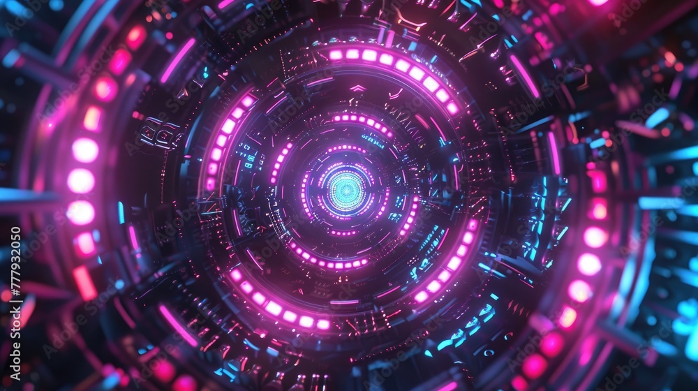 Fototapeta premium Futuristic Tech Vibes Mandala Background with Neon Colors
