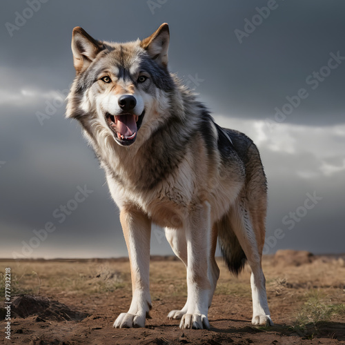 portrait of a wolf. Eurasian wolf  also known as the gray or grey wolf also known as Timber wolf. Scientific name  Canis lupus lupus. Natural habitat