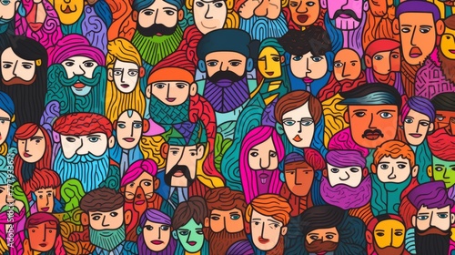 Colorful group of people pattern hand drawn