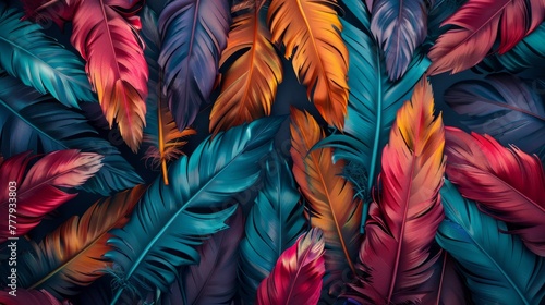 Beautiful colored feathers phone wallpaper, hyper realistic detailed in the style of photography. Art, abstract, and beautiful background © Mentari