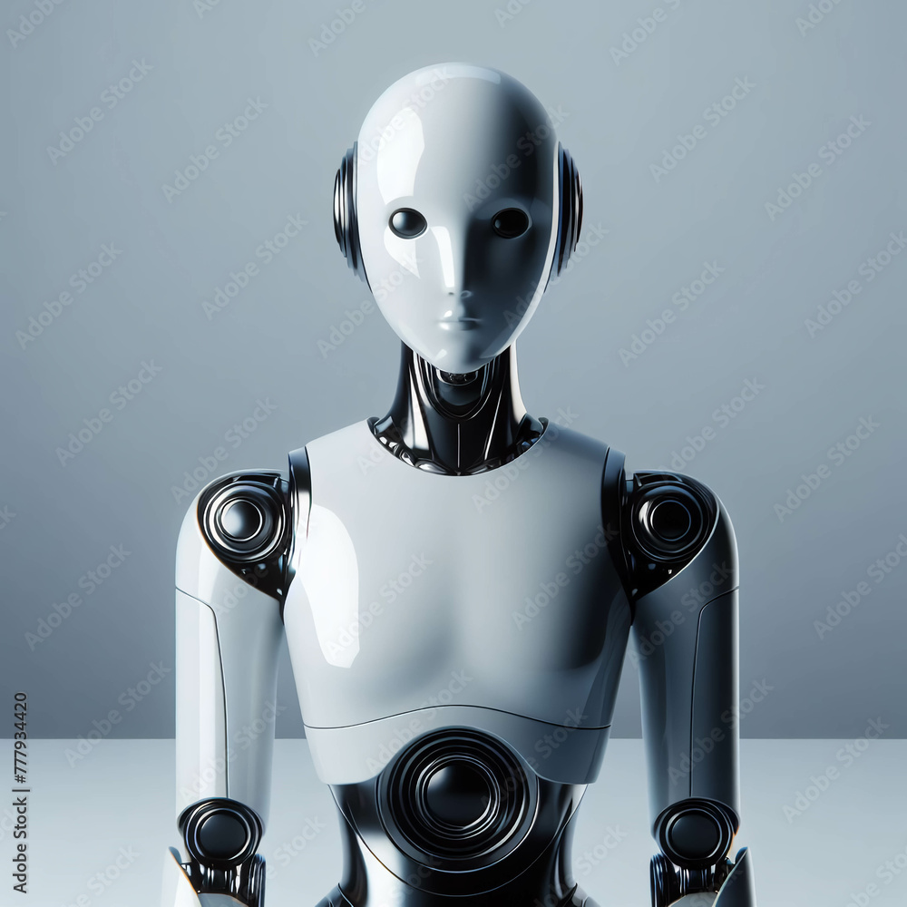 Humanoid girl robot with sleek modern design on neutral background. Humanoid girl robot with sleek modern design on neutral background.