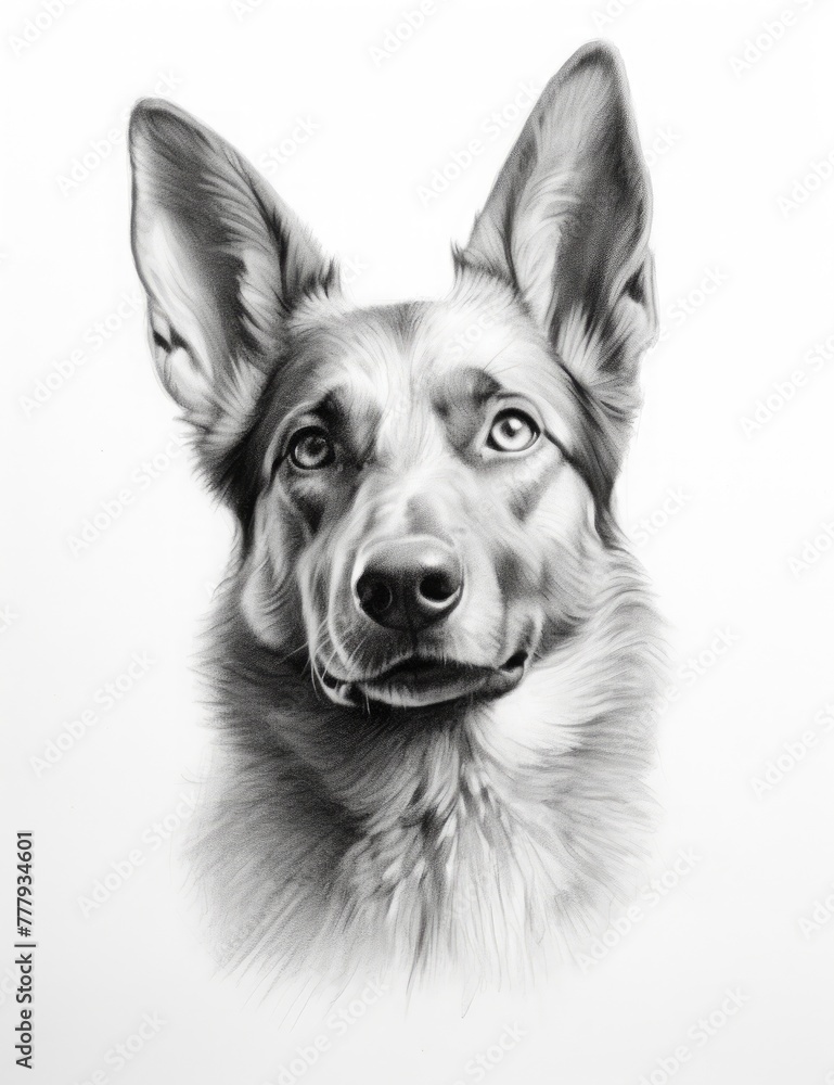 Portrait of a German Shepherd on white background in black and white Portrait of a German Shepherd on white background in black and white
