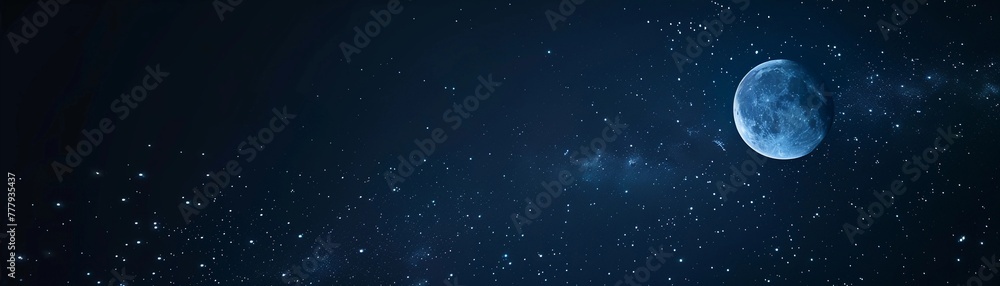 Night Sky with Moon, black background with a deep blue night sky and a glowing moon