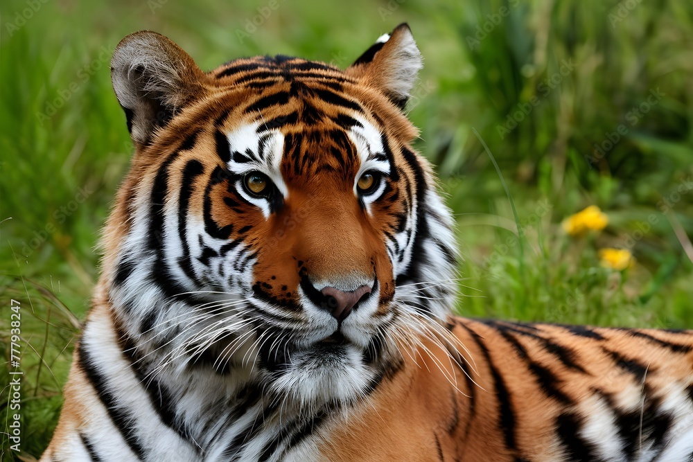 StockPhoto Close up portrait showcases Bengal tigers majestic presence in wild