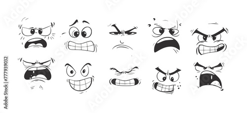Set of cartoon faces. Expressive eyes and mouth comic emotions