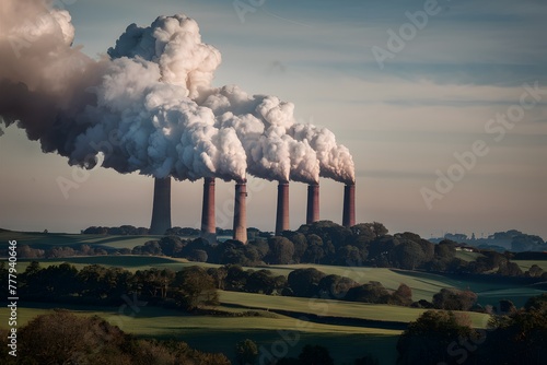 Thick plumes billowing from countryside chimney