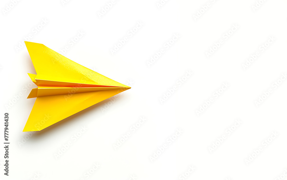 Solution concept with small yellow paper plane with copy space for text, illustration plain white background Business innovative. generative ai Solution concept with small yellow paper plane with copy space for text, illustration plain white background Business innovative. generative ai