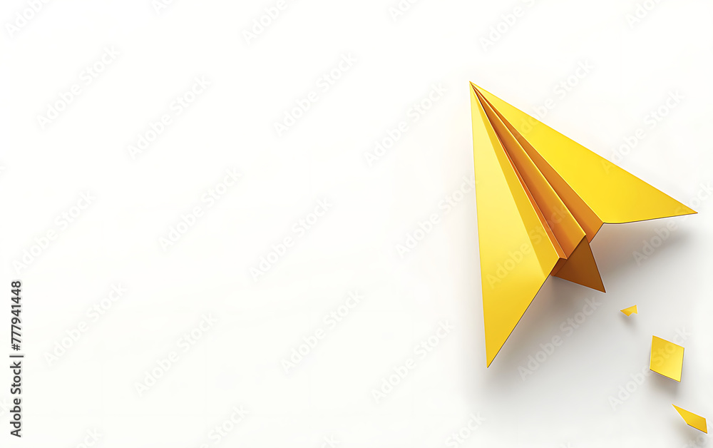 Solution concept with small yellow paper plane with copy space for text, illustration plain white background Business innovative. generative ai Solution concept with small yellow paper plane with copy space for text, illustration plain white background Business innovative. generative ai