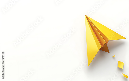 Wallpaper Mural Solution concept with small yellow paper plane with copy space for text, illustration plain white background Business innovative.  generative ai Torontodigital.ca
