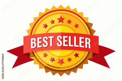  Best seller sticker label set with gold medal and red ribbon isolated fit for mark best seller product vector artwork illustration photo