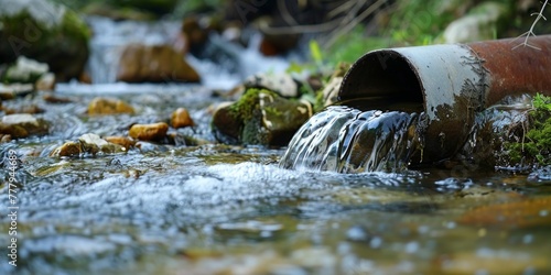 Wallpaper Mural Crystal clear stream water gushing from an old rusty pipe into a rocky creek. Torontodigital.ca