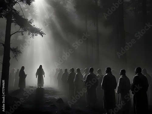 Jesus appears to his followers in the rays of lightg