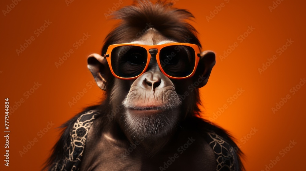 Funny monkey with sunglasses in studio