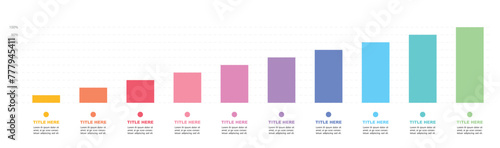 Flat colourful chart bars infograph, 10%-100% number text. Flat design interface illustration inforchart infographic elements for app ui ux web banner button vector isolated on white background