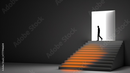 A man standing at the top of a staircase, preparing to descend