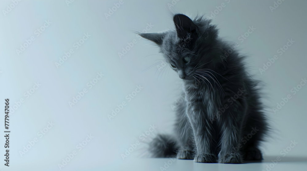 Portrait of cute black Nebelung kitten sitting on white background Portrait of cute black Nebelung kitten sitting on white background