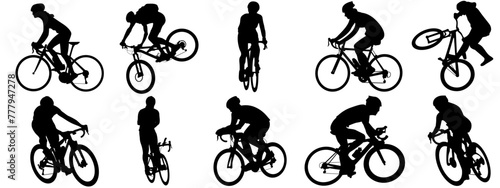 cyclist vector icon. collection of silhouettes of people cycling in different positions. bike, cycle, cyclist, ride, vector, bicycle, man, icon, people, illustration, woman, girl, boy, mountain