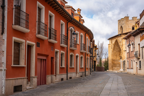 Picturesque buildings next to a medieval church in the town of Aranda de Duero, Burgos. photo