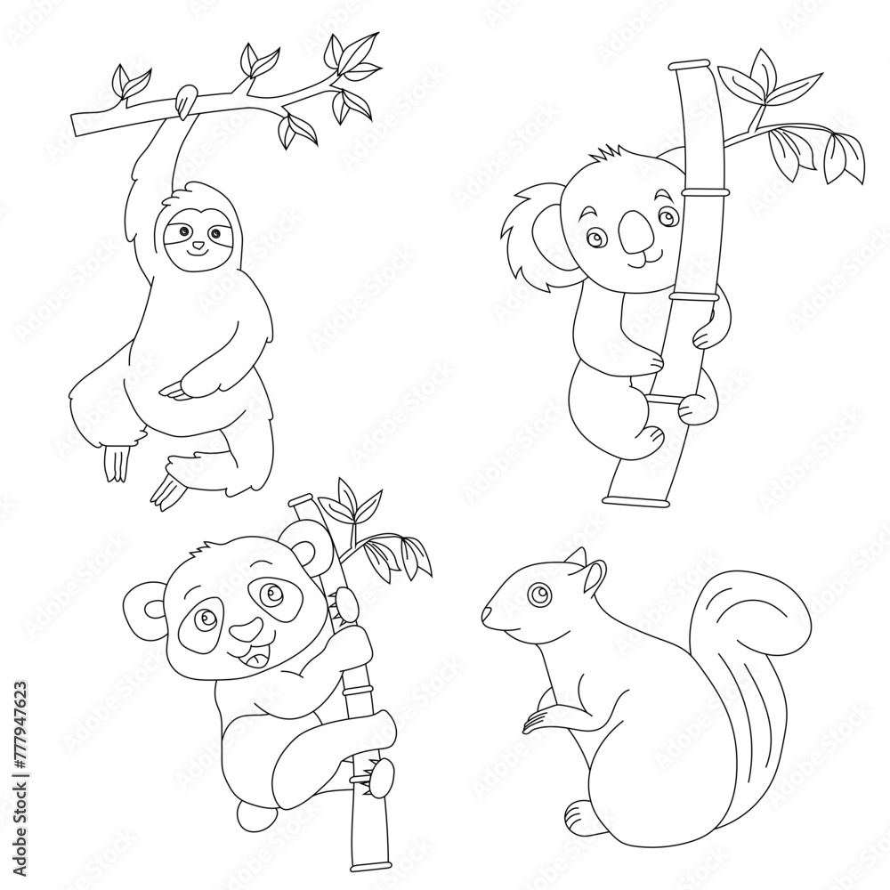 Cartoon Wild Animals Clipart Set for Lovers of Wildlife. koala, sloth, panda, squirrel