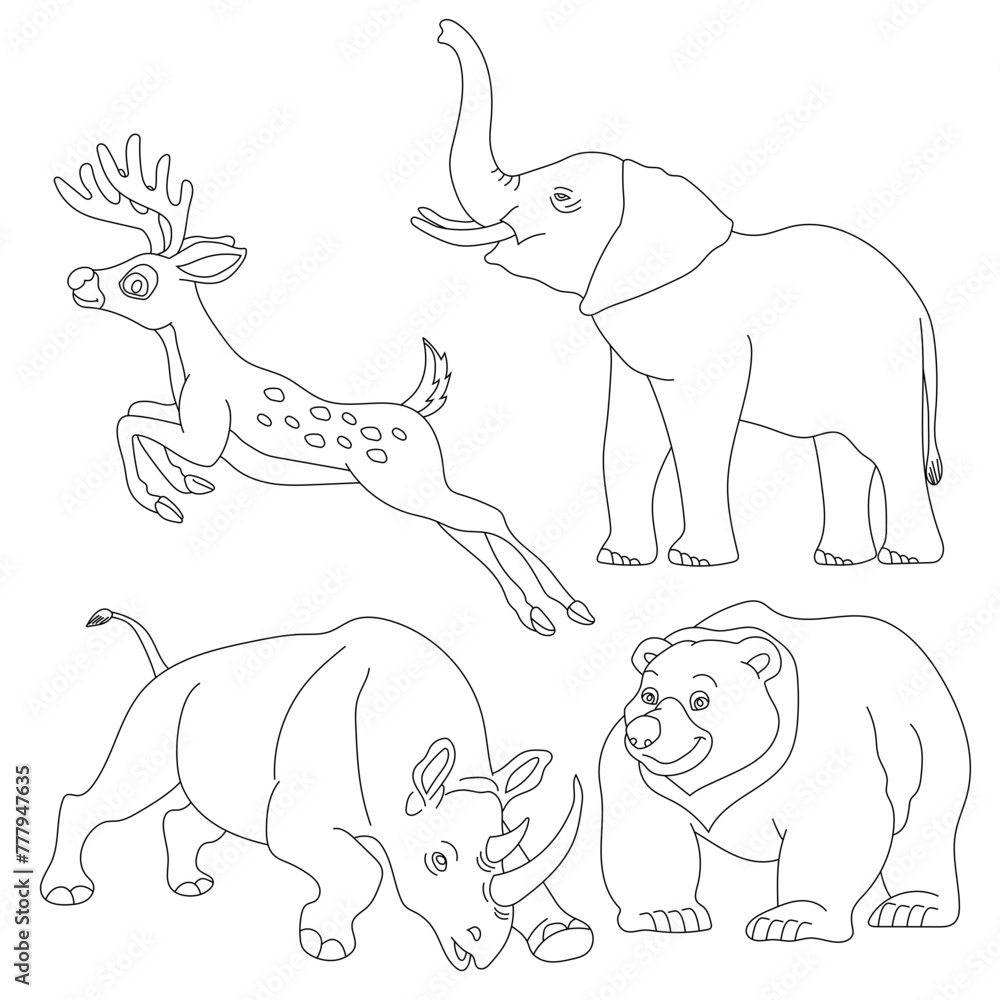 Cartoon Wild Animals Clipart Set for Lovers of Wildlife. rhino, bear, elephant, deer Cartoon Wild Animals Clipart Set for Lovers of Wildlife. rhino, bear, elephant, deer