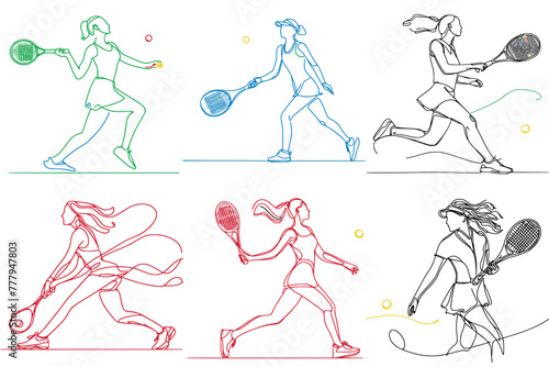 Athletic Excellence: One-Line Drawings of High-Level Women Tennis Players