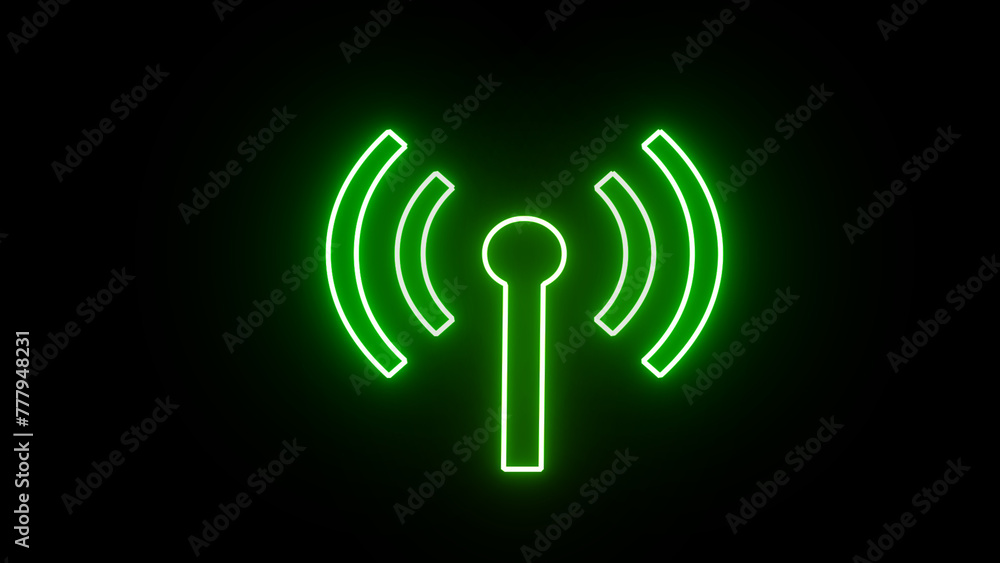Green neon Wi-Fi icon. Wireless icon searching to connect to a wi-fi network to get Internet access. Green neon Wi-Fi icon. Wireless icon searching to connect to a wi-fi network to get Internet access.