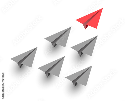 Individual red leader paper plane lead other. Business and leadership concept. Vector
