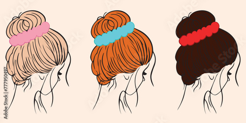 hand drawing girl siluette hair whith hair scrunchie seth