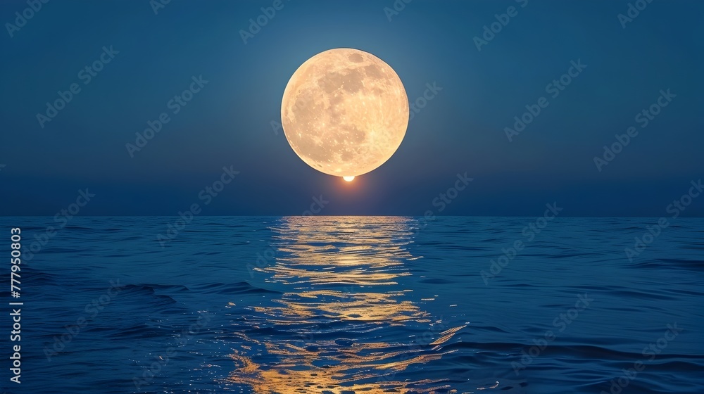 Radiant Lunar Reflection Across Tranquil Seascape at Dusk