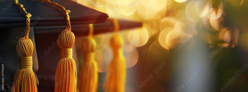 Fototapeta premium Graduation hats, mortarboards, ceremonies